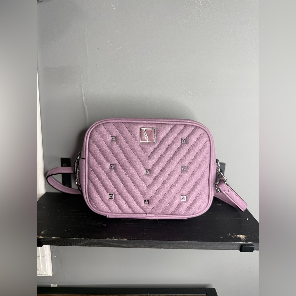 Victoria's Secret Lavender Quilted Crossbody Bag with Silver Hardware